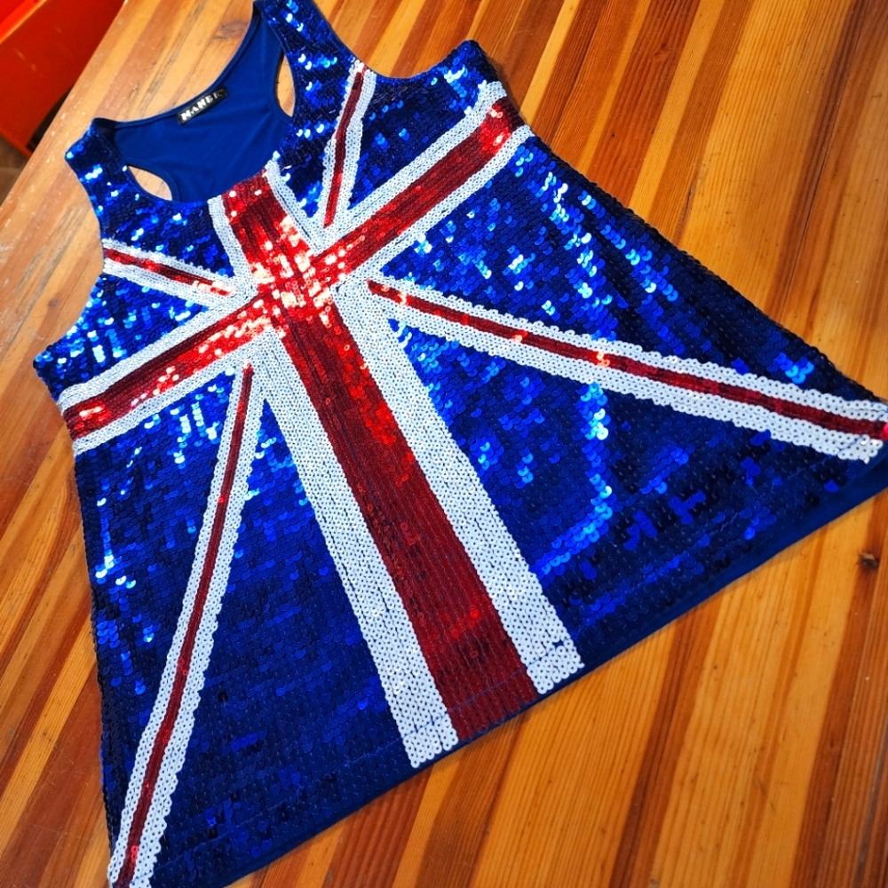 MANER, UK Flag, Sequined Sleeveless Shirt